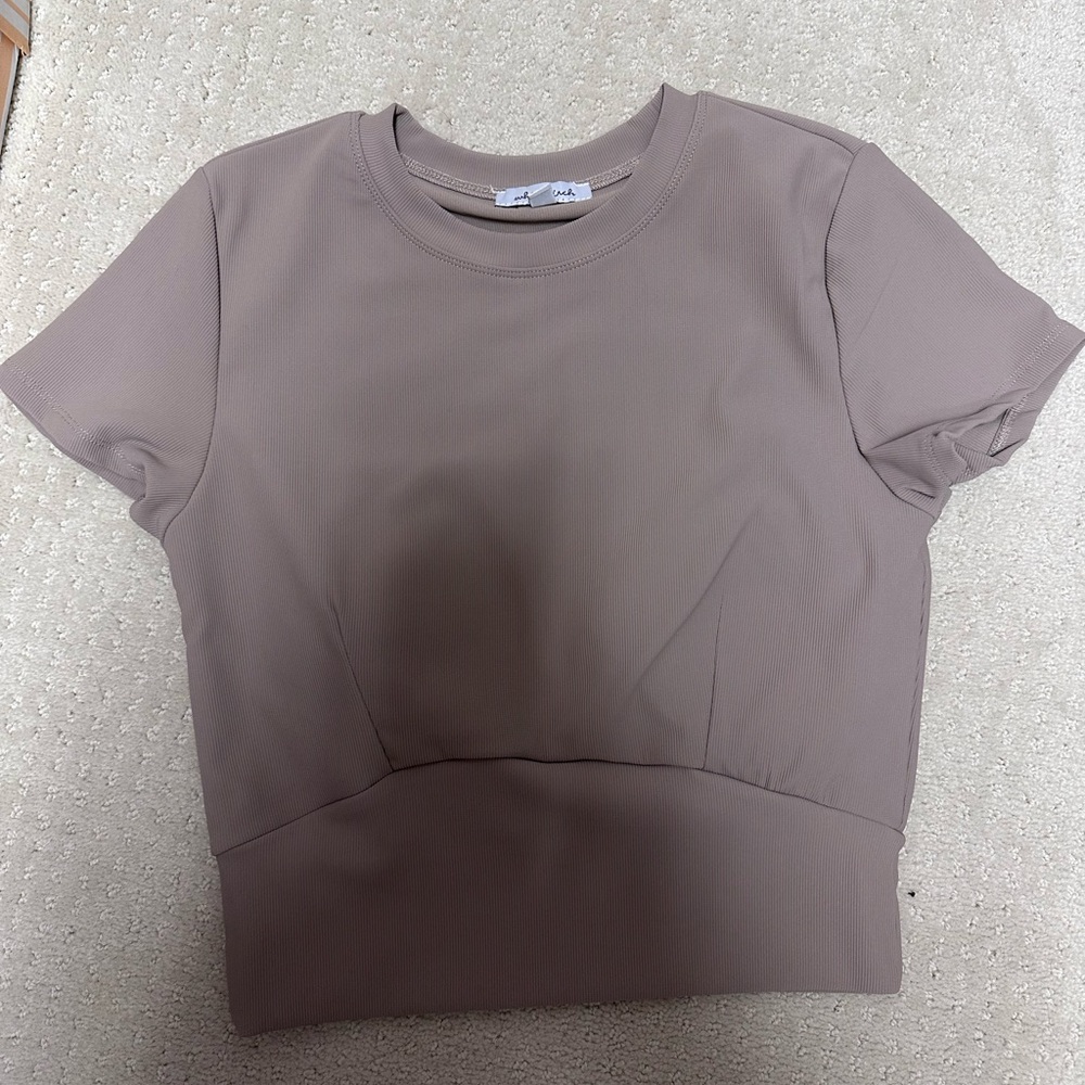 White Birch Tan Fitted Crop T-Shirt